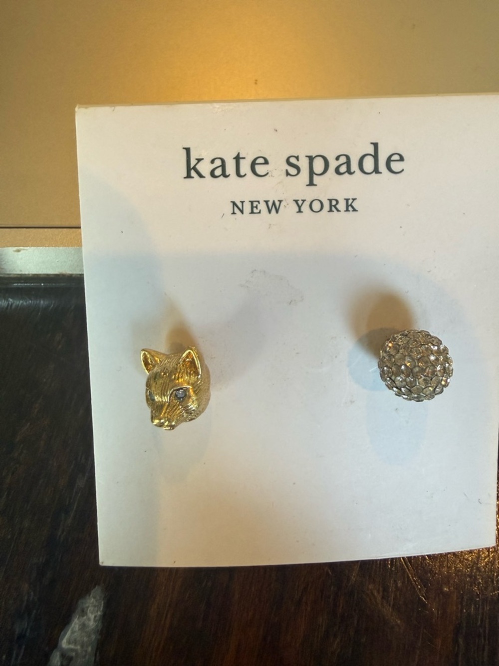 kate spade Gold Heart & Cat Back Stud Earrings